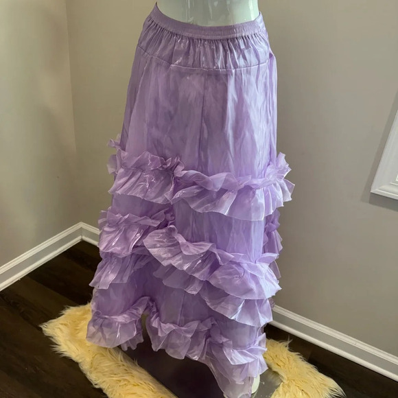 Free People Chevelle Maxi Skirt Tiered Ruffled Elastic Waist Tulle Purple XS - Picture 6 of 10